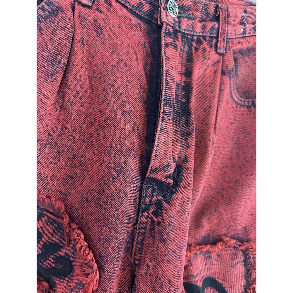 Vtg 90's Exhaust Red Acid Wash Graphic Denim Jeans Grunge Punk Size 31 *Flawed - Picture 4 of 16